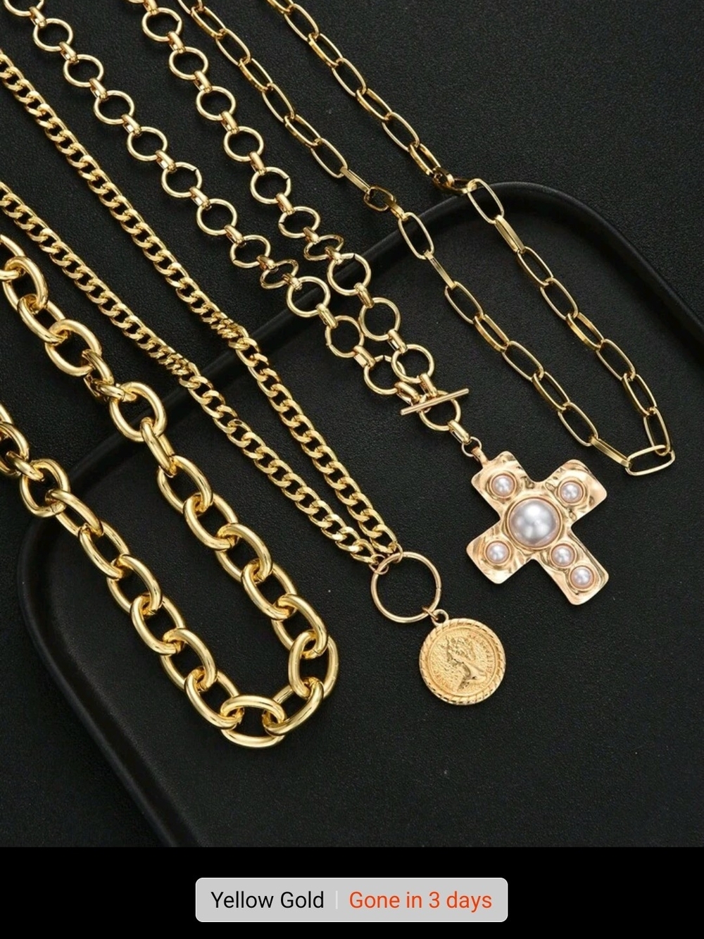Gold Layered Pearl Cross Pendant Necklace - Women Jewelry - Picture 5 of 6